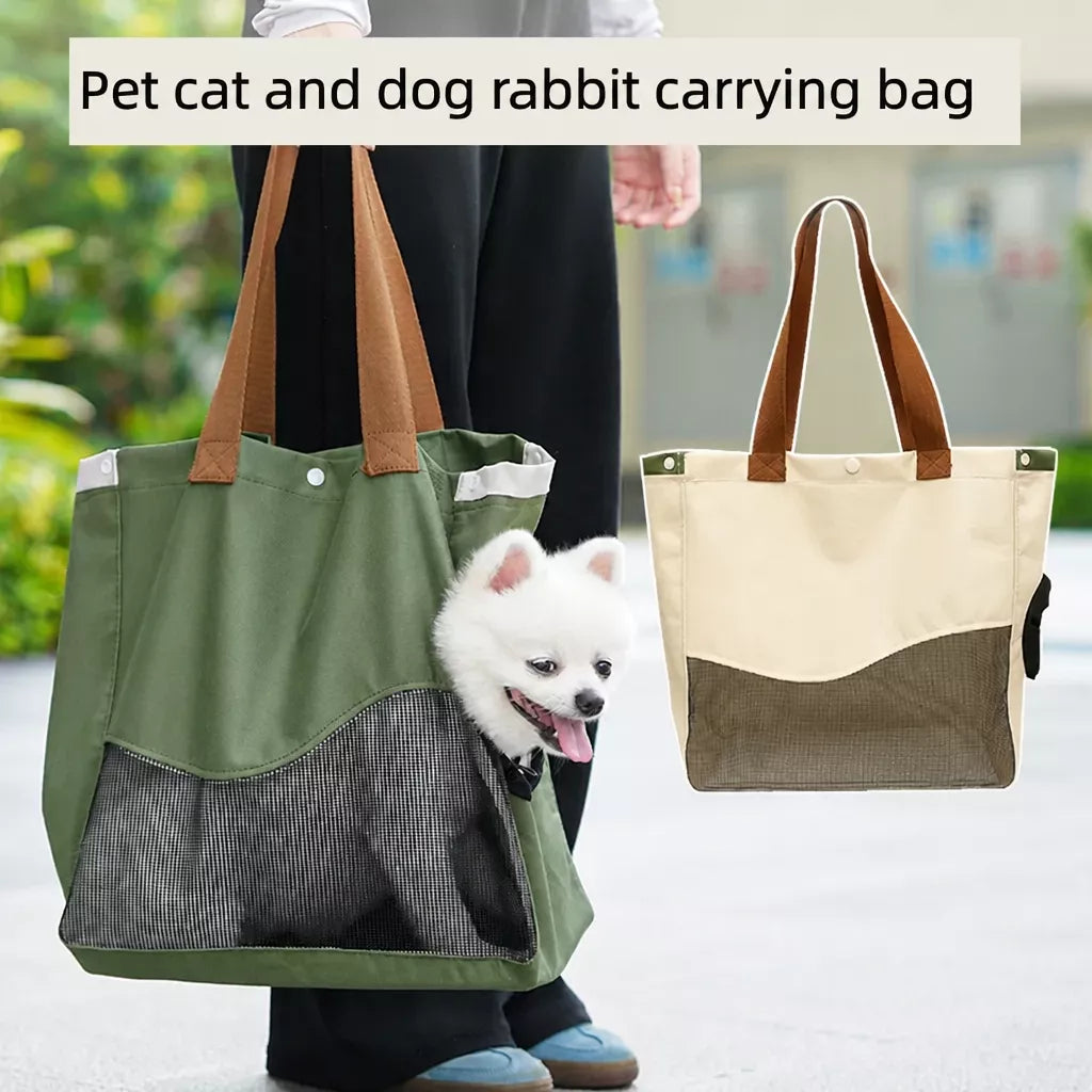Canvas Pet Carrier Shoulder Bag with Mesh Panels