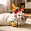 Beech Wood Wobble Cat Toy with Feather and Twist Designs
