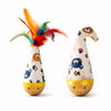 Beech Wood Wobble Cat Toy with Feather and Twist Designs