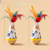 Beech Wood Wobble Cat Toy with Feather and Twist Designs