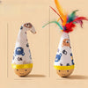 Beech Wood Wobble Cat Toy with Feather and Twist Designs
